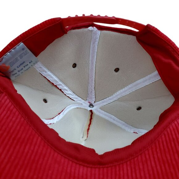 Vintage San Sun Red Corduroy Hat Snapback Baseball Cap Heavyweight Blank Trucker - Picture 7 of 11